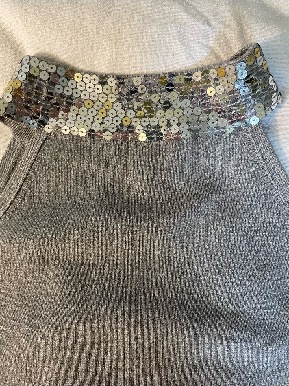 INC International Concepts Gray Silk Knit Halter Top with Jeweled Neckline - Picture 5 of 7